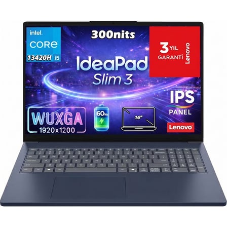 LenovoIdeapad Slim 3 16IRH10 I5-13420H 16-Gbddr5 512 GB SSD 16" Wuxga (1920X1200) IPS Panel Windows 11 Pro 83K20009TRAT21