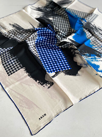 Aker Sura Saf İpek Eşarp 8355701 - 323 Beyaz Ekose Desen