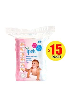 İpek Maxi 60'lı 15 Paket Bebek Temizleme Pamuğu