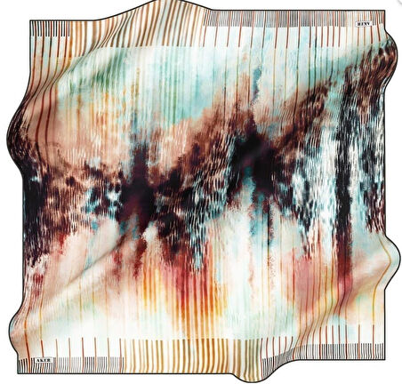 Aker Sura Saf İpek Eşarp 8412701 - 353 Krem Çizgi Desen