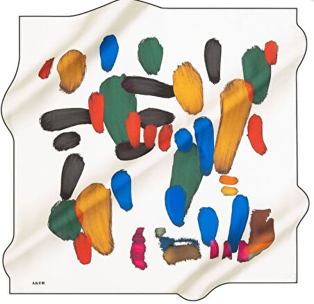 Aker Sura Saf İpek Eşarp 8156701 - 314 Beyaz Pastel Desen