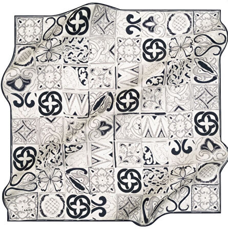 Aker Sura Saf İpek Eşarp 8175701 - 321 Beyaz Batik Desen