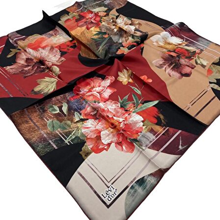 Levidor Bordo Desenli Tivil İpek Eşarp 21372