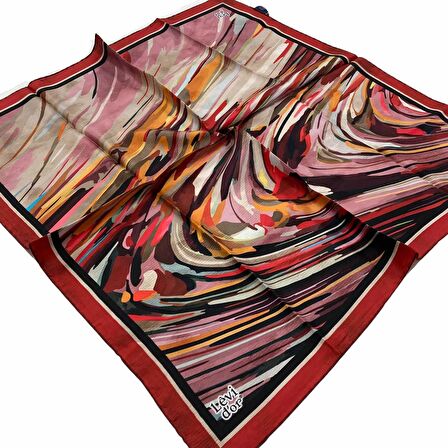 Levidor Kırmızı Desenli Tivil İpek Eşarp 21366