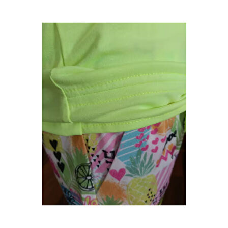 Kız Çocuğu İkili Takım Baskılı Belden Bağlamalı T-Shirt Çok Renkli Şort