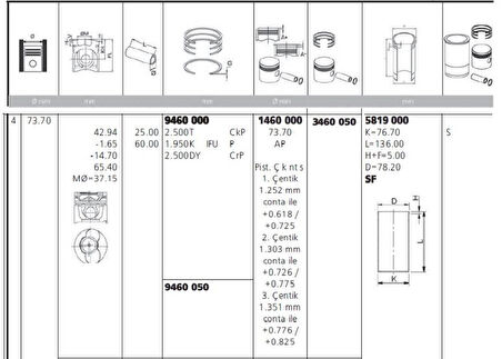 Ford Piston Segman P107 P1007 P206 P307 Bipper Nemo C1 C2 C3 Dv4td (1,4hdi 8v) Ford Fiesta 1,4tdci (74,20 - Yenmak 31-03460-050