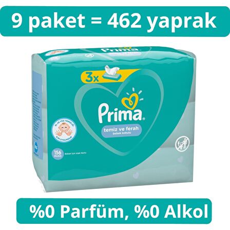 Prima Islak Havlu Mendil Temiz ve Ferah 9'lu 462 Yaprak