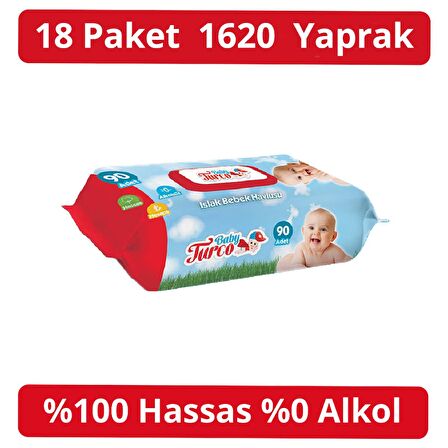 Baby Turco Islak Havlu 90'lı Kapaklı 18 Adet 1620 Yaprak