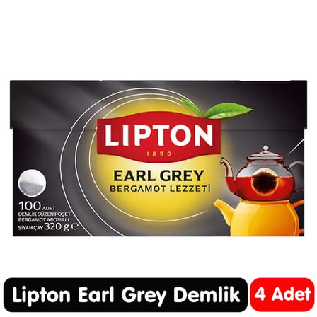 Lipton Earl Grey Bergamot Aromalı Demlik Poşet Çay 100 Adet 4 Paket