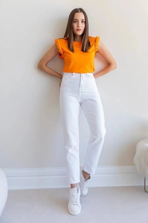 Mom Çnr Kadın Yüksek Bel Beyaz Jeans Likralı Esnek Kot Pantolon Yeni Hsn-2