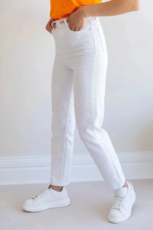 Mom Çnr Kadın Yüksek Bel Beyaz Jeans Likralı Esnek Kot Pantolon Yeni Hsn-2