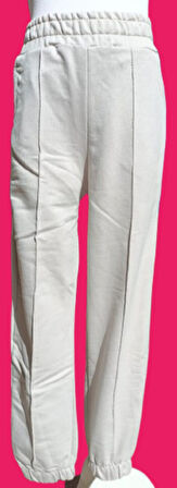 Erkek Çocuk Krem Renk Lastikli Paçalı Cepli Eşofman Altı