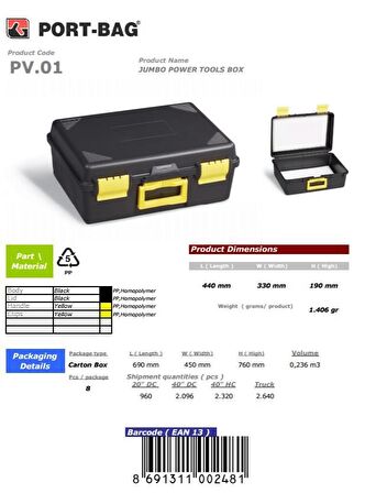 Portbag PV01 Usta Takım Çantası Jumbo