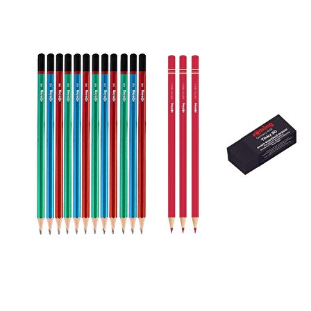 Rotring Kalem Seti 12 Mercanlı Kurşun Kalem + 3 Kırmızı Kopya Kalemi + 1 Silgi