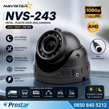 AHD 1080P/720P Dome Geniş Açılı IR Ledli Gece Görüşlü 4 Pin aviation Araç Kamerası