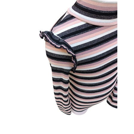 Kız Çocuk Yarım Boğazlı Uzun Kollu Fırfırlı Çizgili Bluz – Pamuklu Viskon Karışımlı