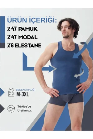 6'lı mavi̇ modal atlet - yumuşak ve konforlu, hareket özgürlüğü