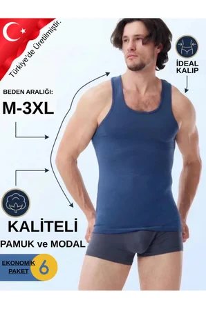 6'lı mavi̇ modal atlet - yumuşak ve konforlu, hareket özgürlüğü