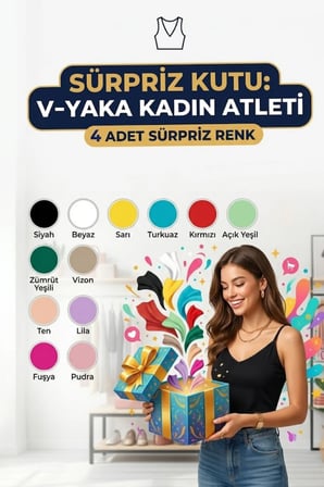 Kadın Atlet 4'lü İp Askılı V Yaka Sürpriz Özel Kutu Nefes Alan Kumaş Organik Pamuk