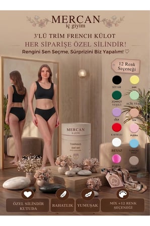 Mercan Kadın Külot Trim French 3 Adet Pamuk Elastan XXL Karışık Renk