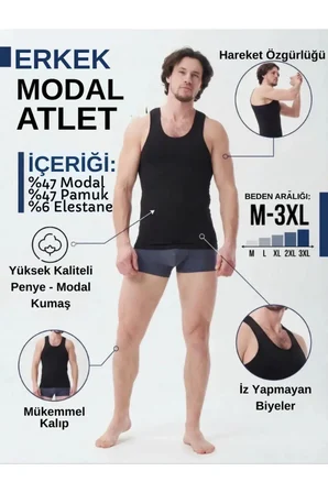 6'lı SİYAH MODAL ATLET - RAHAT ve PREMIUM, Siyahın Asaleti