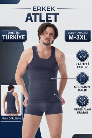 6'lı Antrasit MODAL ATLET - RAHAT KALIP, EKONOMİK KUTU