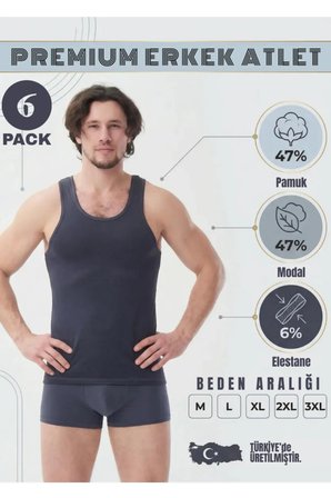 6'lı Antrasit MODAL ATLET - RAHAT KALIP, EKONOMİK KUTU