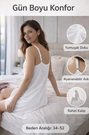 Mercan Kadın Beyaz Kombinezon Düz Renk V Yaka Ayar Askılı