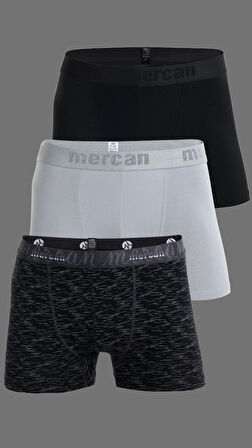 Erkek Çok Renkli 3'lü Likralı Pamuklu Boxer (SİYAH GRİ UZAY)
