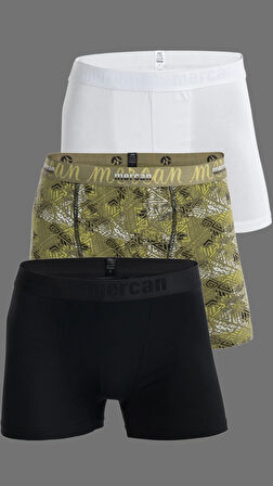 Erkek Çok Renkli 3'lü Likralı Pamuklu Boxer (BEYAZ SİYAH TILSIM)