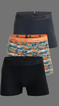3'lü Erkek Çok Renkli Pamuklu Likralı Boxer (SİYAH ANTRASİT SHARK)