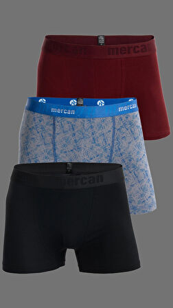 3'lü Erkek Çok Renkli Pamuklu Likralı Boxer (SİYAH BORDO SEDEF)