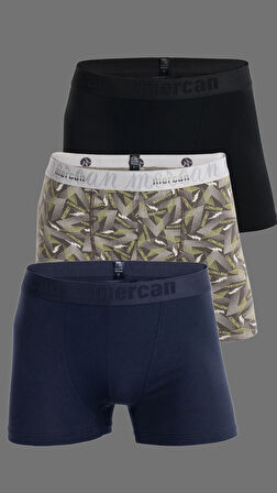 Erkek Çok Renkli 3'lü Likralı Pamuklu Boxer (SİYAH LACİVERT PERFECTION)