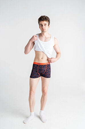 Erkek Çok Renkli 3'lü Likralı Pamuklu Boxer (BORDO SİYAH KARMAŞIK)