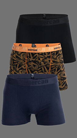 Erkek Çok Renkli 3'lü Likralı Pamuklu Boxer (SİYAH LACİVERT GEOMETRİK)