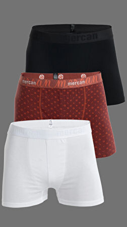 Erkek Çok Renkli 3'lü Likralı Pamuklu Boxer (BEYAZ DEĞER SİYAH)