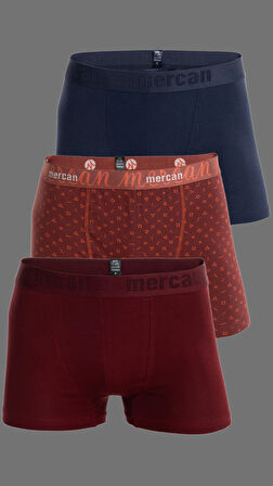 3'lü Çok Renkli Pamuklu Likralı Erkek Boxer (BORDO LACİVERT DEĞER)
