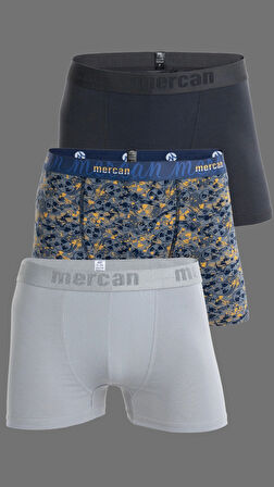 3'lü Erkek Çok Renkli Pamuklu Likralı Boxer (GRİ ANTRASİT DANGER)