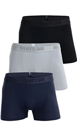 Pamuklu Likralı Çok Renkli Esnek 3'lü Erkek Boxer (GRİ SİYAH LACİVERT)