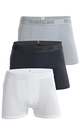 Erkek Pamuklu Likralı Çok Renkli Esnek 3'lü Boxer (BEYAZ ANTRASİT GRİ)