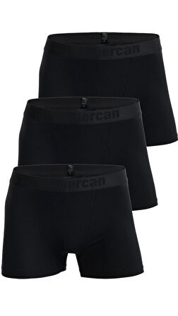 3'lü Paket Pamuklu Likralı Premium Esnek Kumaş Siyah Erkek Boxer