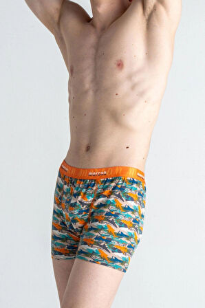 Shark Baskılı Likralı Pamuklu Desenli Esnek Erkek Boxer