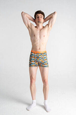 Shark Baskılı Likralı Pamuklu Desenli Esnek Erkek Boxer