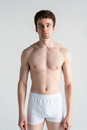 Likralı Pamuklu Ultra Rahat Beyaz Erkek Boxer