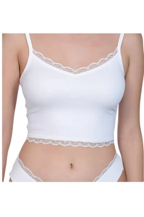 Kadın Dantel Detaylı Beyaz Takım (Crop+Slip) Organic Pamuk