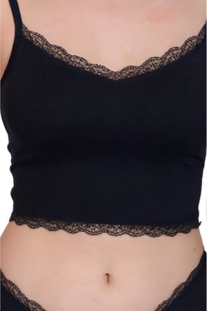 Kadın Dantel Detaylı Siyah Takım (Crop+Slip) Organic Pamuk