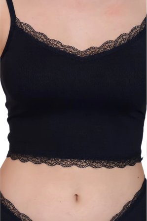 Kadın Dantel Detaylı Siyah Takım (Crop+Slip) Organic Pamuk
