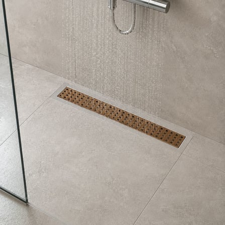 40 cm Rose Gold Lineer 304 Paslanmaz Çelik Kaplamalı Duş Kanalı Izgara Yer Süzgeci Kare Delikli Koku Önleyici