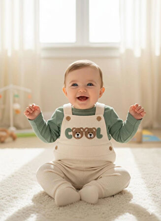 Laura baby Erkek Bebek Waffle Kumaş Tulum Set 