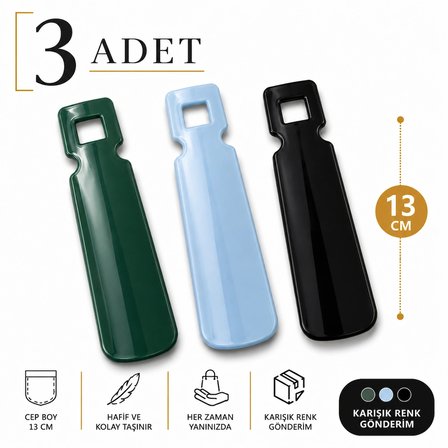 3 Adet Karışık Renkli Cep Boy Plastik Ayakkabı Çekeceği, Ayakkabı Keratası, Kerata, 13 CM33